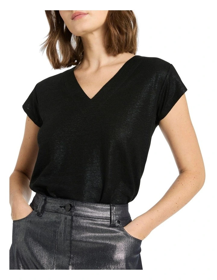 Afterglow Foil Linen Tee in Black image 1