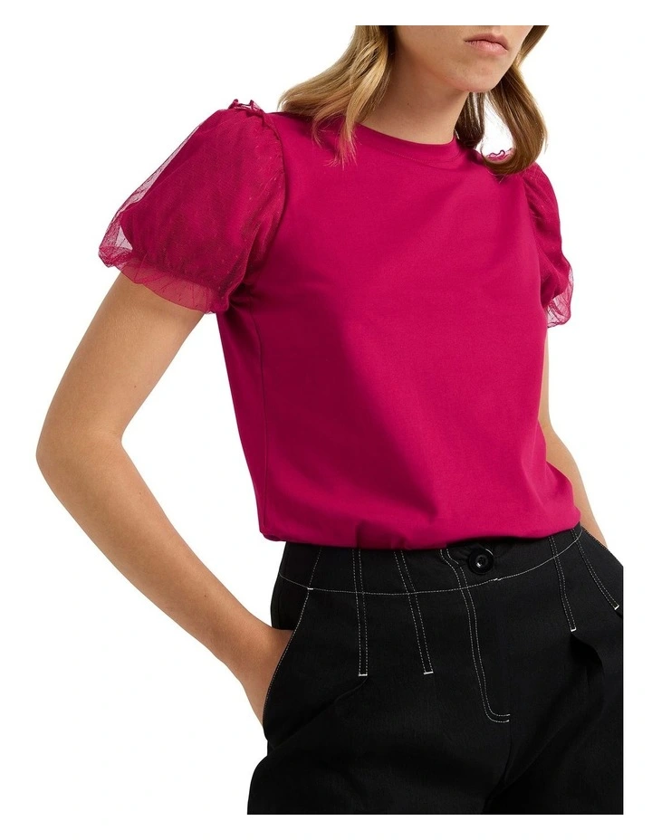 Take Five Mix Media Tee in Magenta image 1