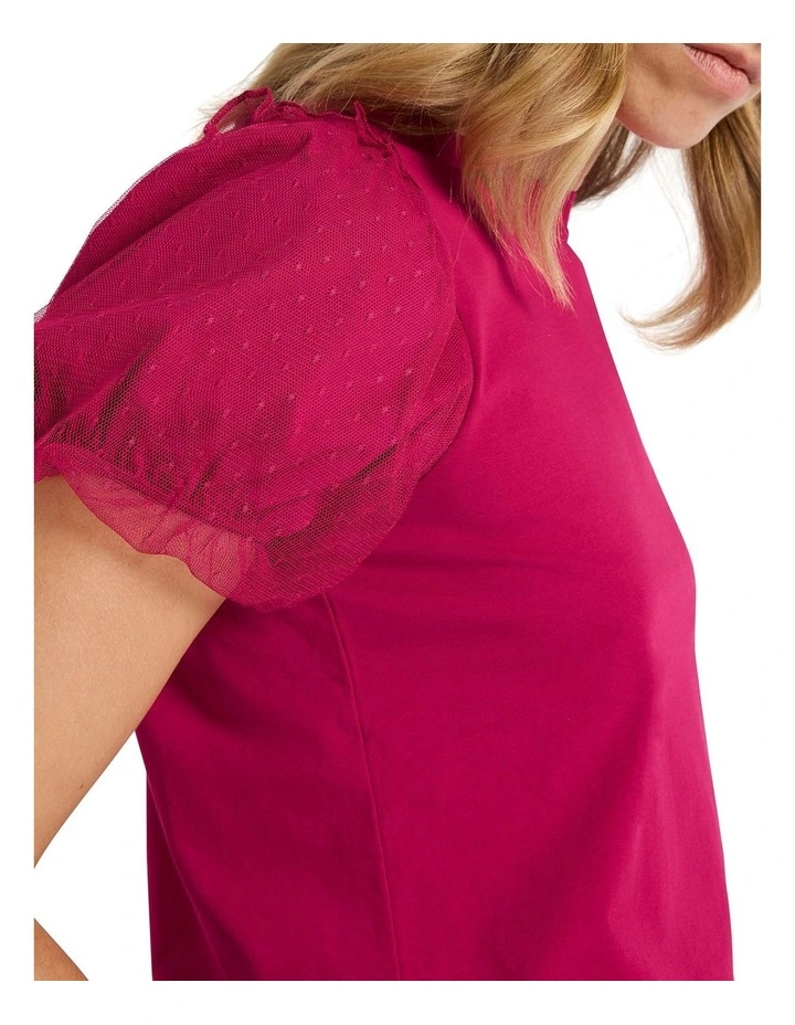 Take Five Mix Media Tee in Magenta image 3