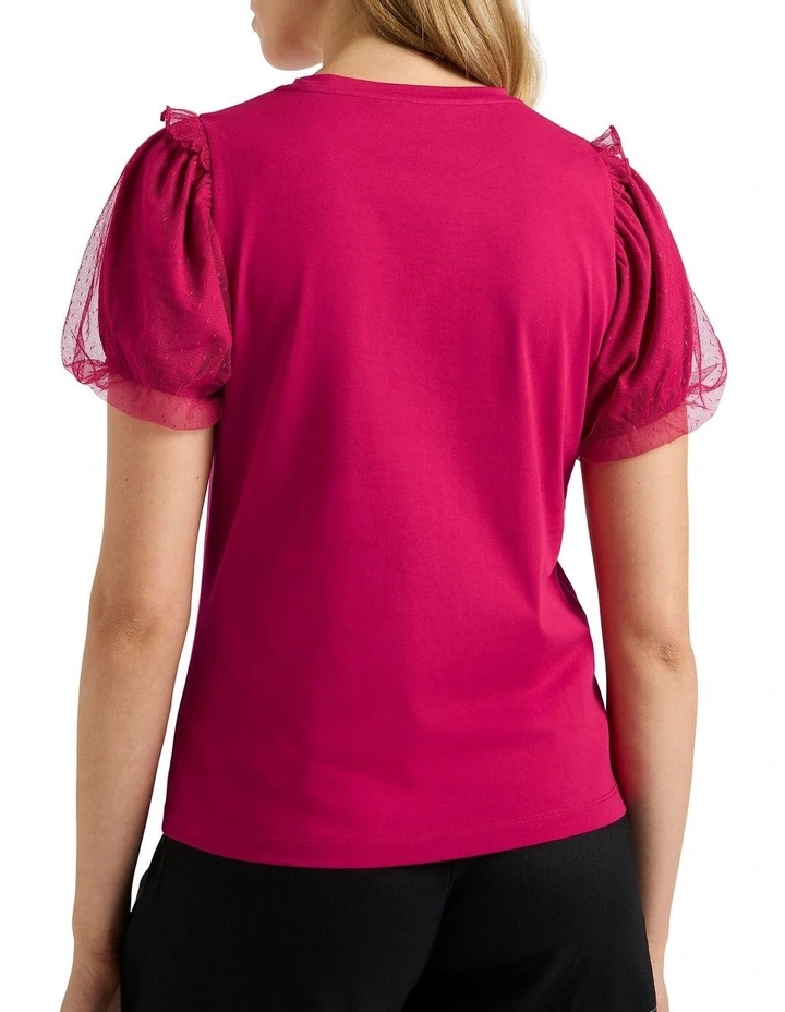 Take Five Mix Media Tee in Magenta image 4