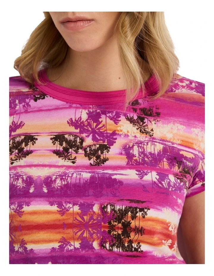 Talk To The Palm Tee in Magenta Multi image 3