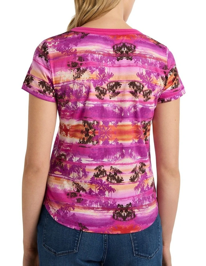 Talk To The Palm Tee in Magenta Multi image 4