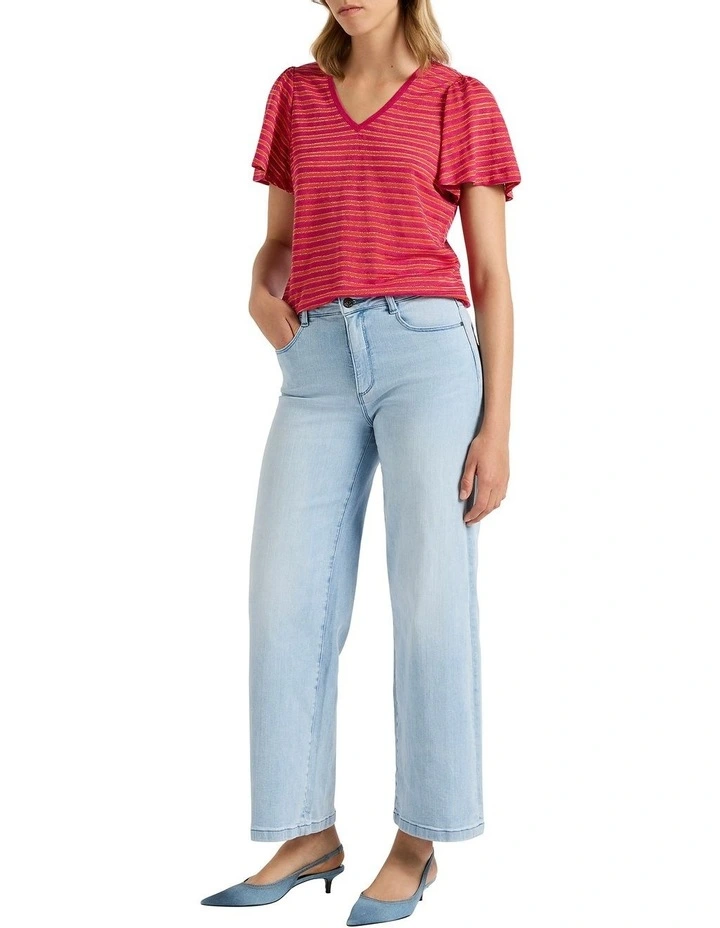 Annie Linen Stripe Tee in Magenta image 2