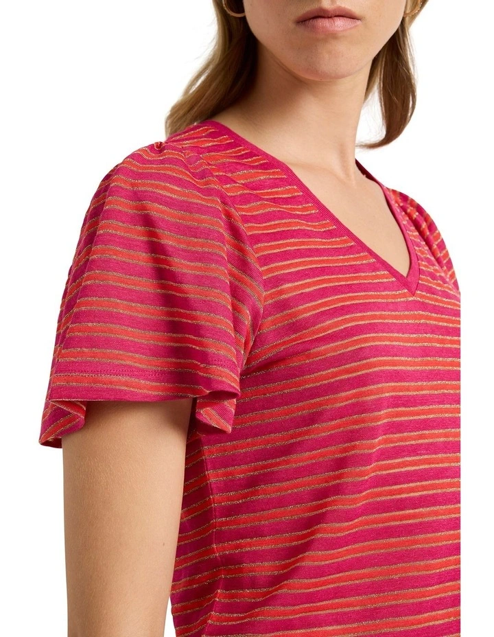 Annie Linen Stripe Tee in Magenta image 3