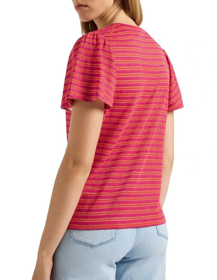 Annie Linen Stripe Tee in Magenta image 4