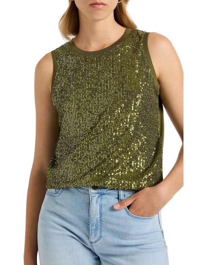 Feel Special Sequin Tank in Khaki image 1