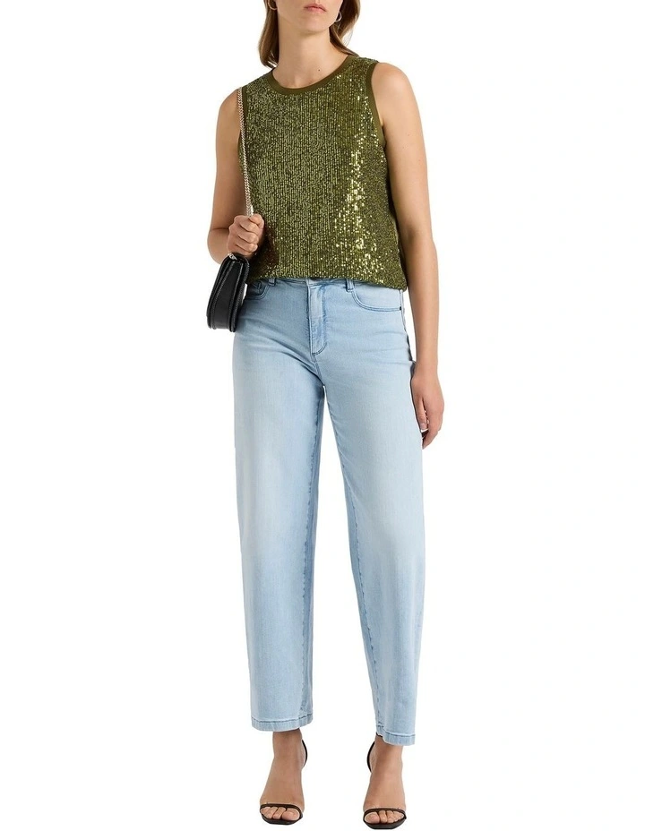 Feel Special Sequin Tank in Khaki image 2