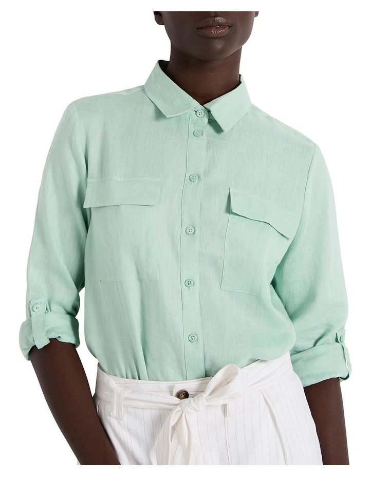 Sofia Linen Shirt in Seafoam image 1