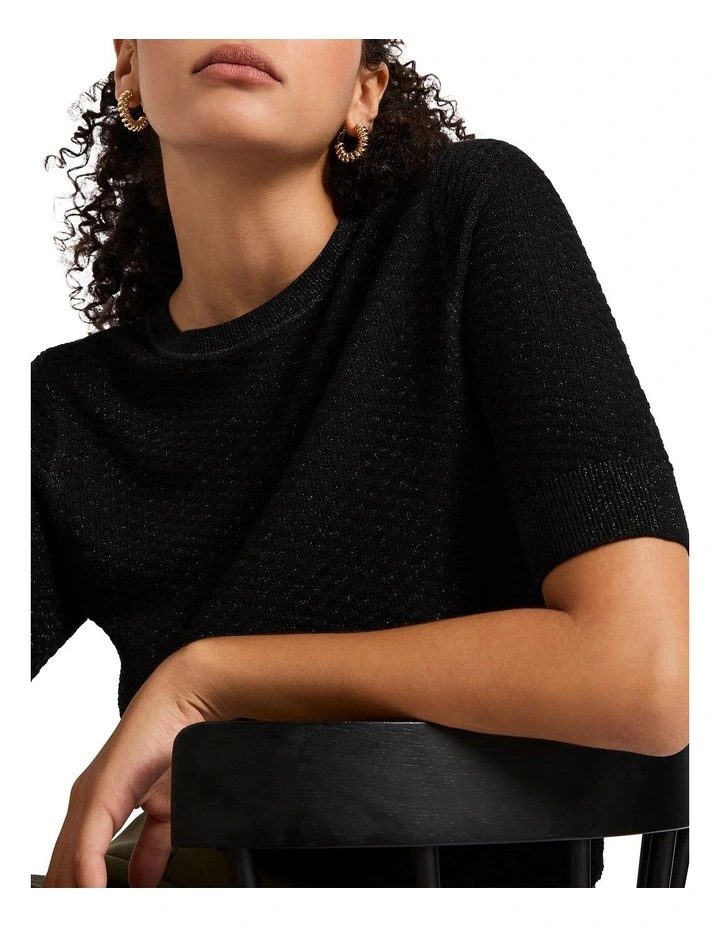 Shimmer Holiday Knit Top in Black image 2