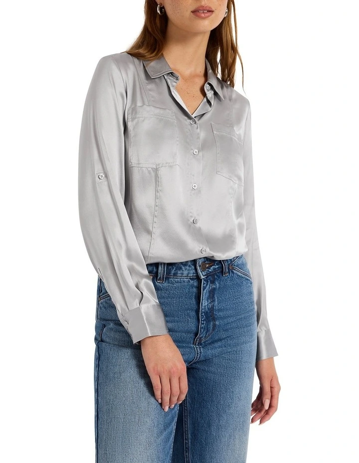 Abigail Silk Shirt in Light Grey image 1