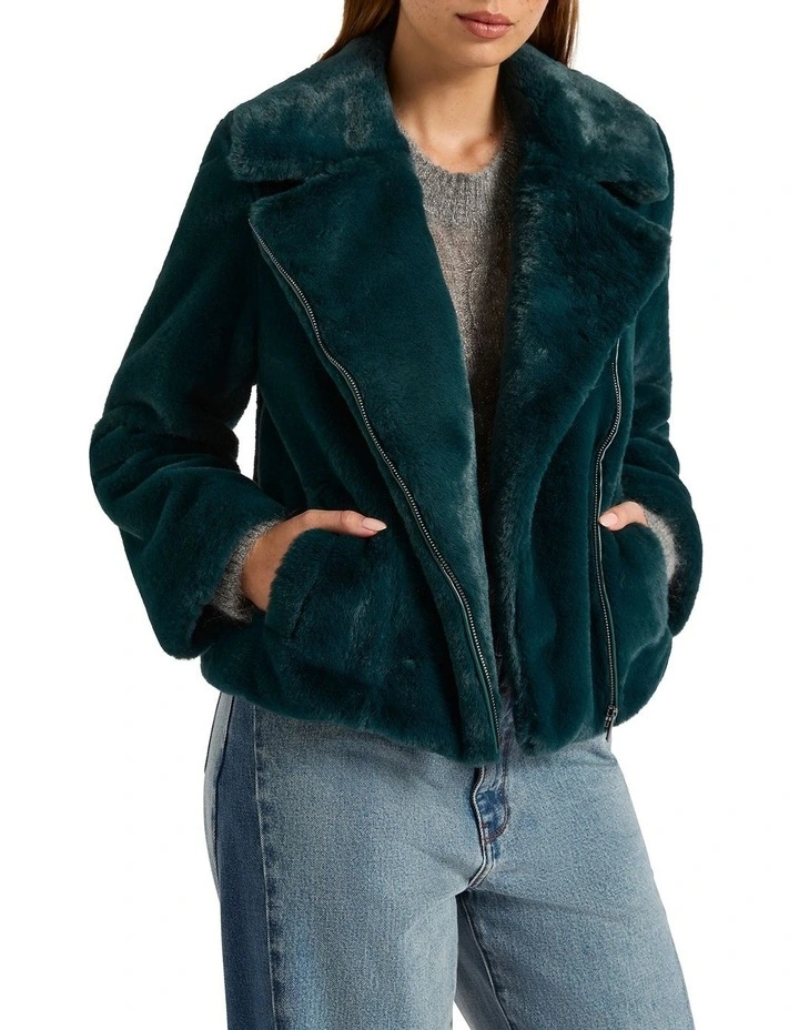 Naomie Faux Fur Jacket in Rainforest image 1