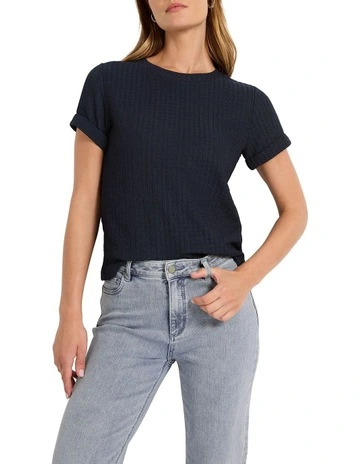 Mandy Textured Tee in Navy