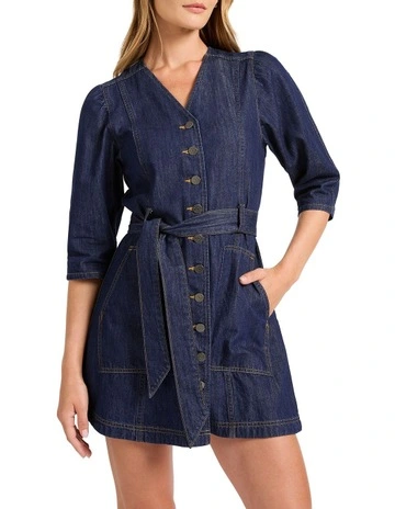 Alex Denim Mini Dress in Cruz Blue