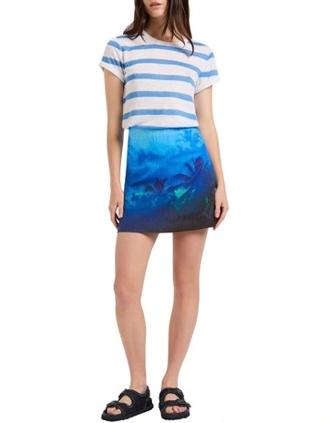 Fronds Forever Mini Skirt in Blue