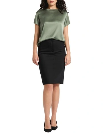 Phoebe Pencil Midi Skirt in Black