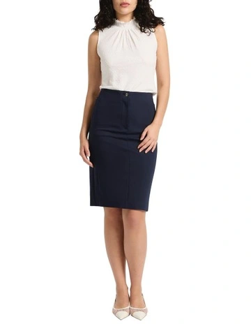 Phoebe Pencil Midi Skirt in Navy