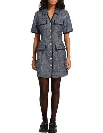 Hans Metallic Tweed Dress in Blue Multi