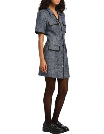 Hans Metallic Tweed Dress in Blue Multi