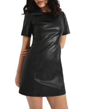 Imani Leather Mini Dress in Black