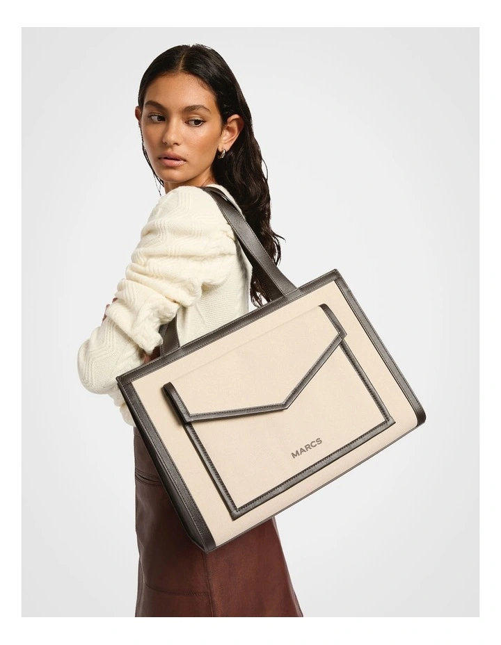 Roxette Leather Trim Tote Bag in Natural Multi image 2