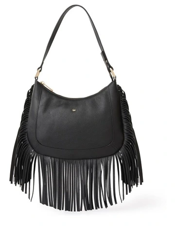Fran Fringe Leather Bag in Black