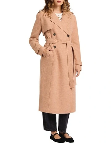 Laura Felted Wool Trench Coat in Camel