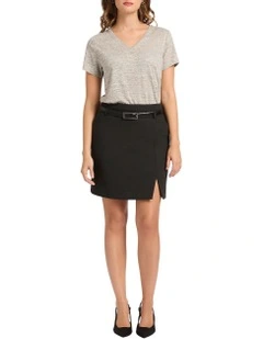 Sam V Neck Linen Tee in Grey