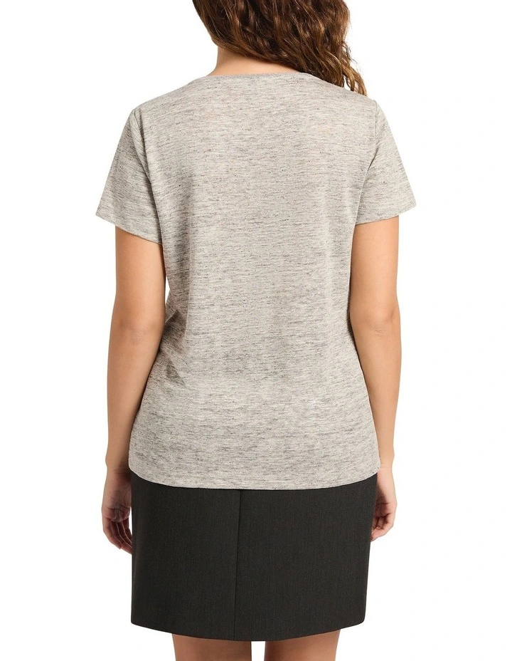 Sam V Neck Linen Tee in Grey image 2