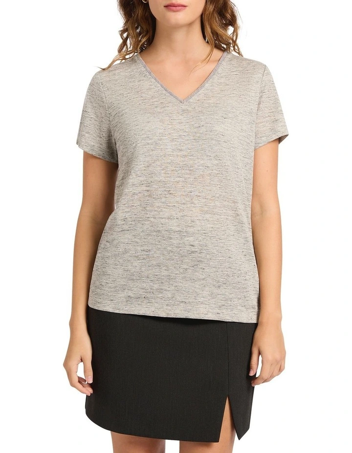 Sam V Neck Linen Tee in Grey image 3