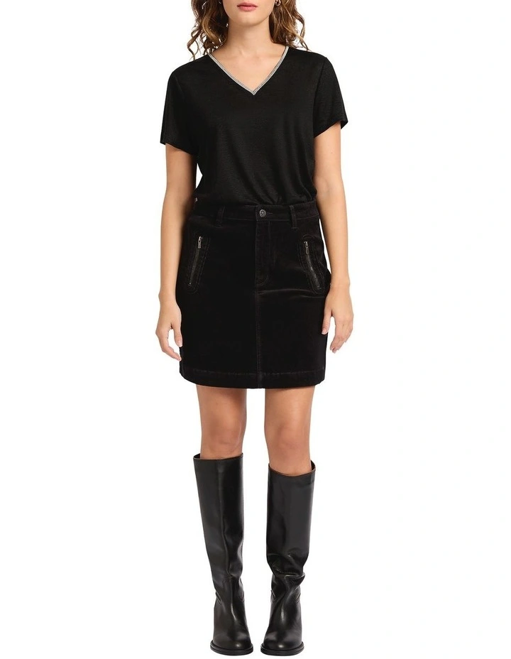Sam V Neck Linen Tee in Black image 1