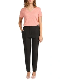 Sam V Neck Linen Tee in Salmon
