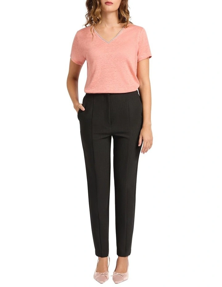 Sam V Neck Linen Tee in Salmon image 1