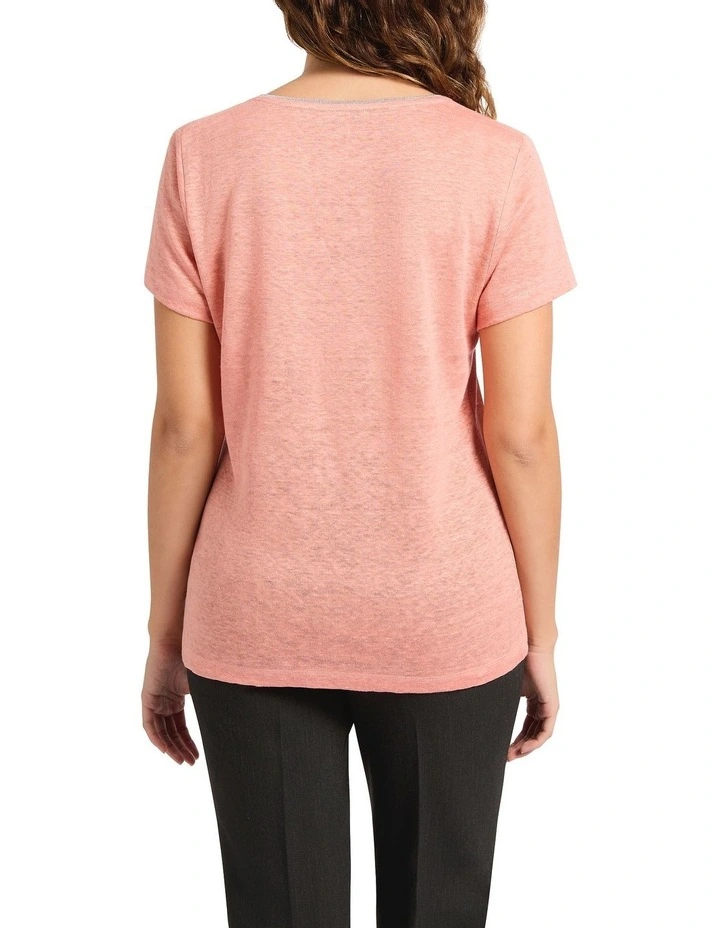 Sam V Neck Linen Tee in Salmon image 2