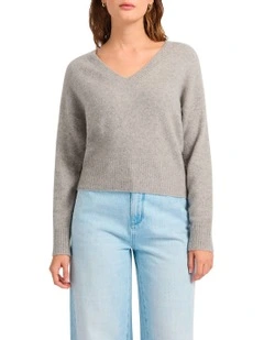 Claude V Neck Knit in Grey Melange