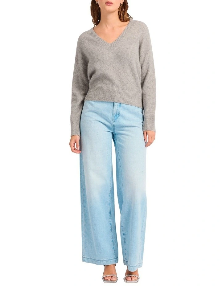 Claude V Neck Knit in Grey Melange image 3