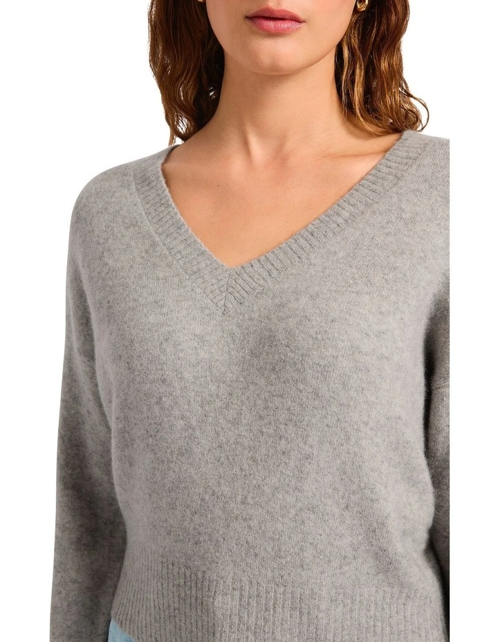Claude V Neck Knit in Grey Melange image 4