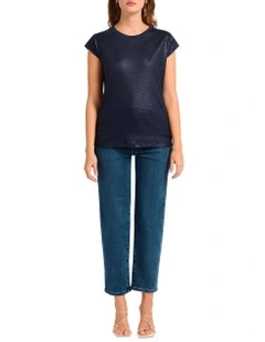 As Love Glows Foil Linen Tee in Navy