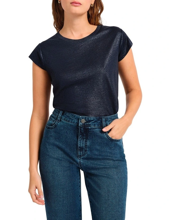 As Love Glows Foil Linen Tee in Navy image 2