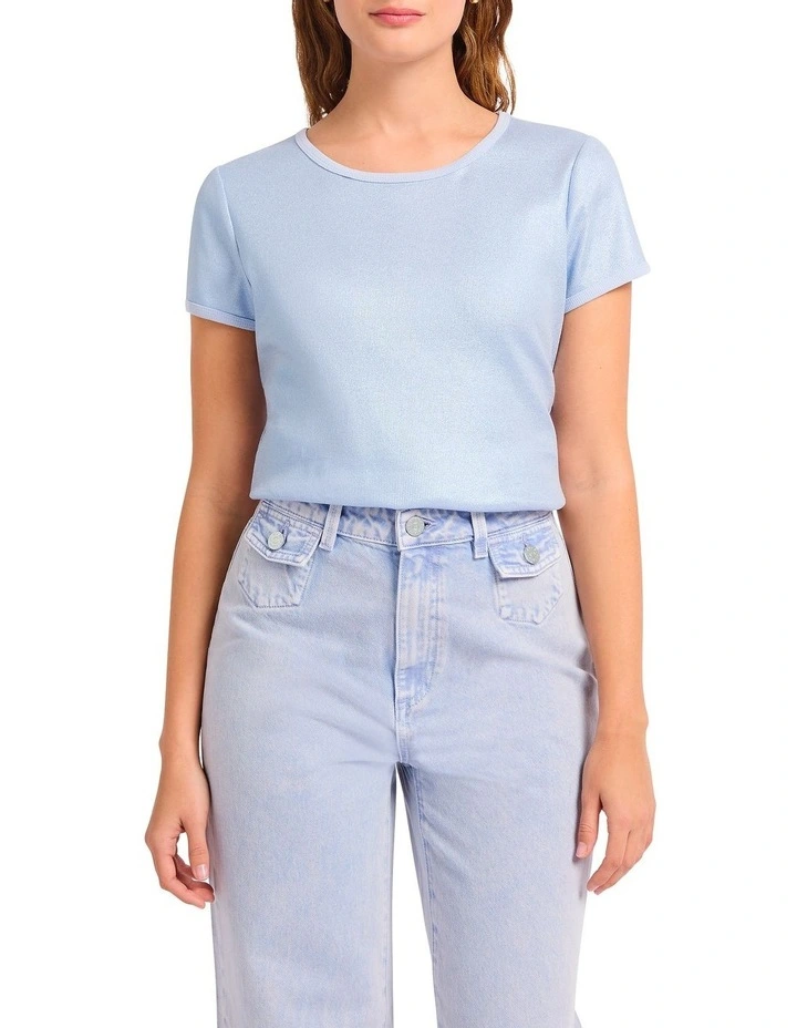 Cassandra Rib Foil Tee in Blue image 2