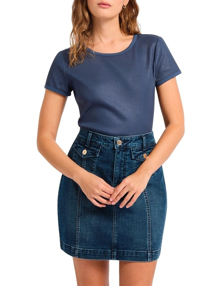 Cassandra Rib Foil Tee in Blue image 2