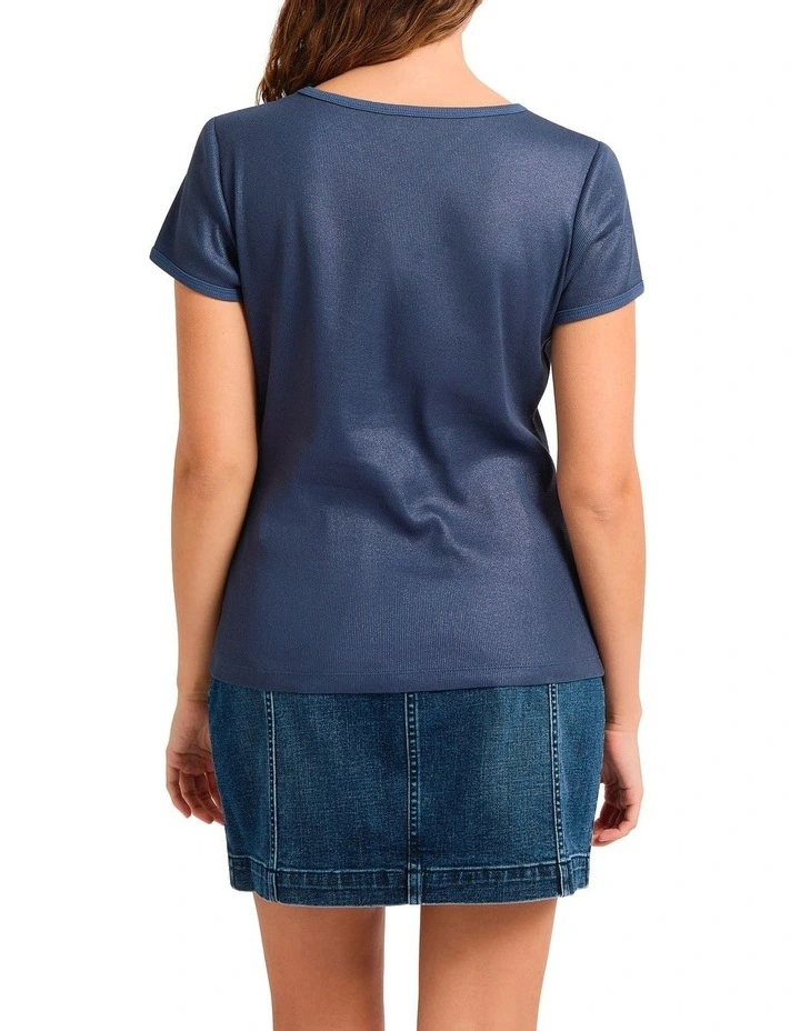 Cassandra Rib Foil Tee in Blue image 4