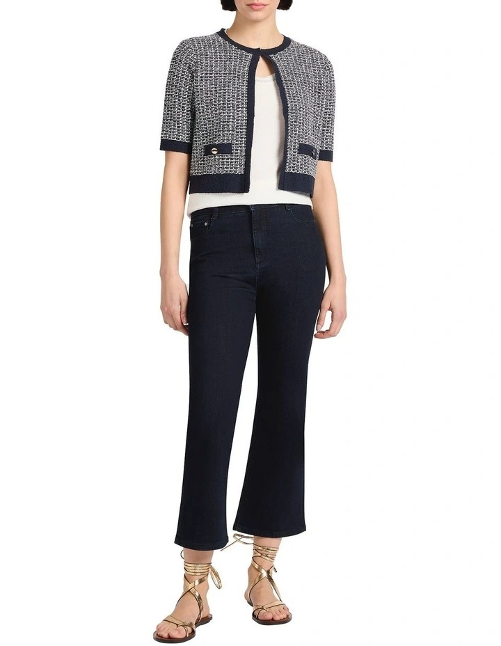Netherfield Crop Cardigan in Navy Multi image 1