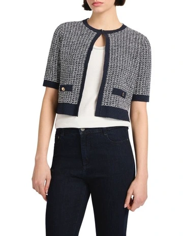 Netherfield Crop Cardigan in Navy Multi