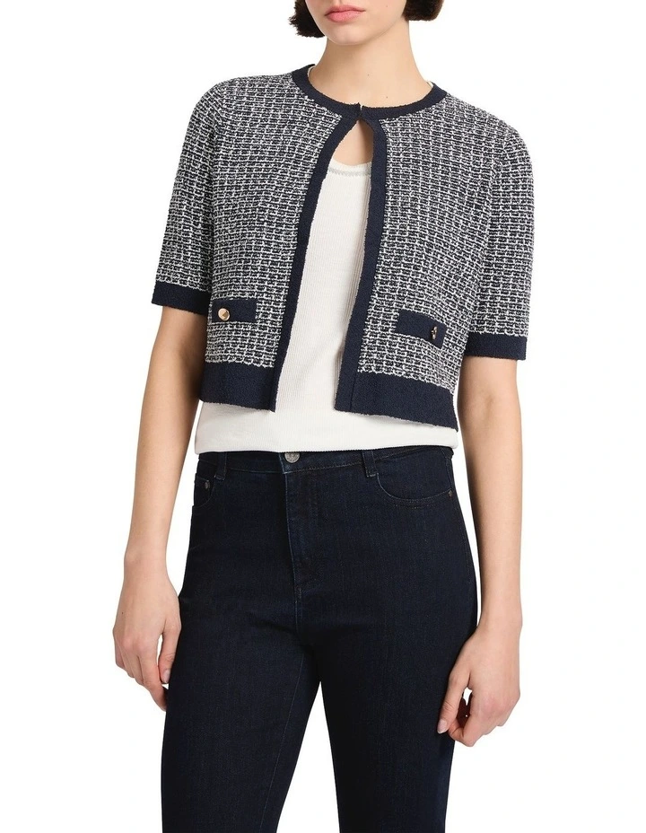 Netherfield Crop Cardigan in Navy Multi image 2