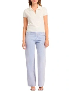 Pemberley Sequin Knit Polo in Ivory