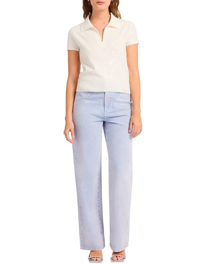 Pemberley Sequin Knit Polo in Ivory image 1