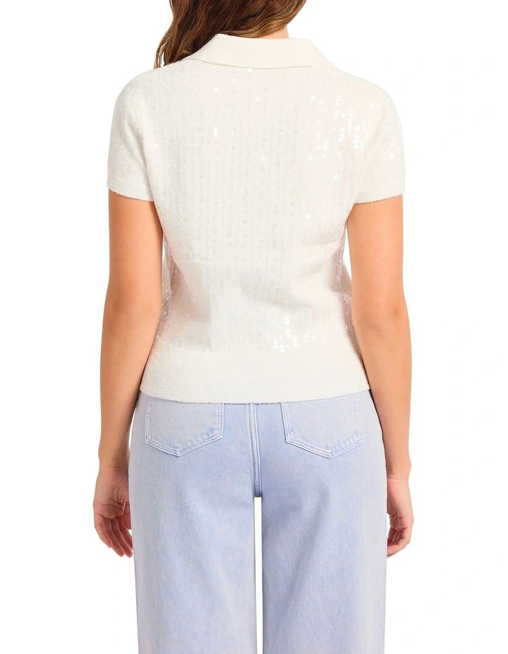 Pemberley Sequin Knit Polo in Ivory image 4