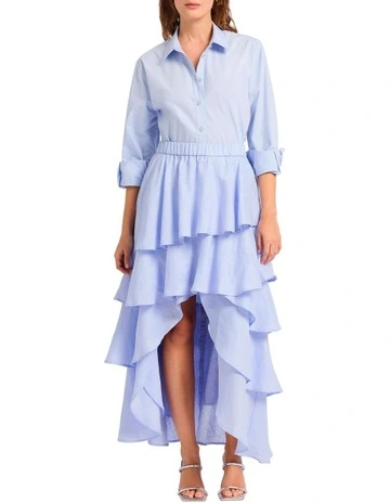 Winslet Tiered Linen Skirt in Blue