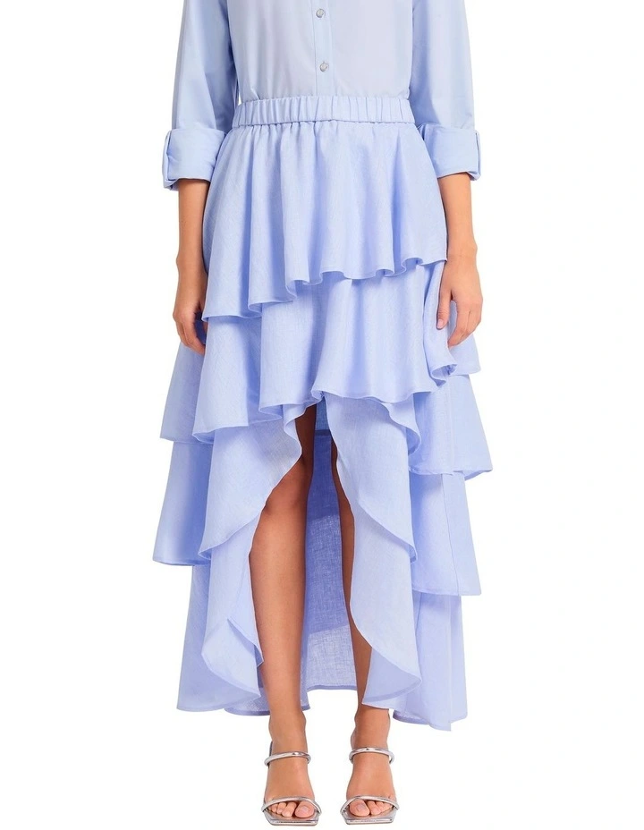 Winslet Tiered Linen Skirt in Blue image 2
