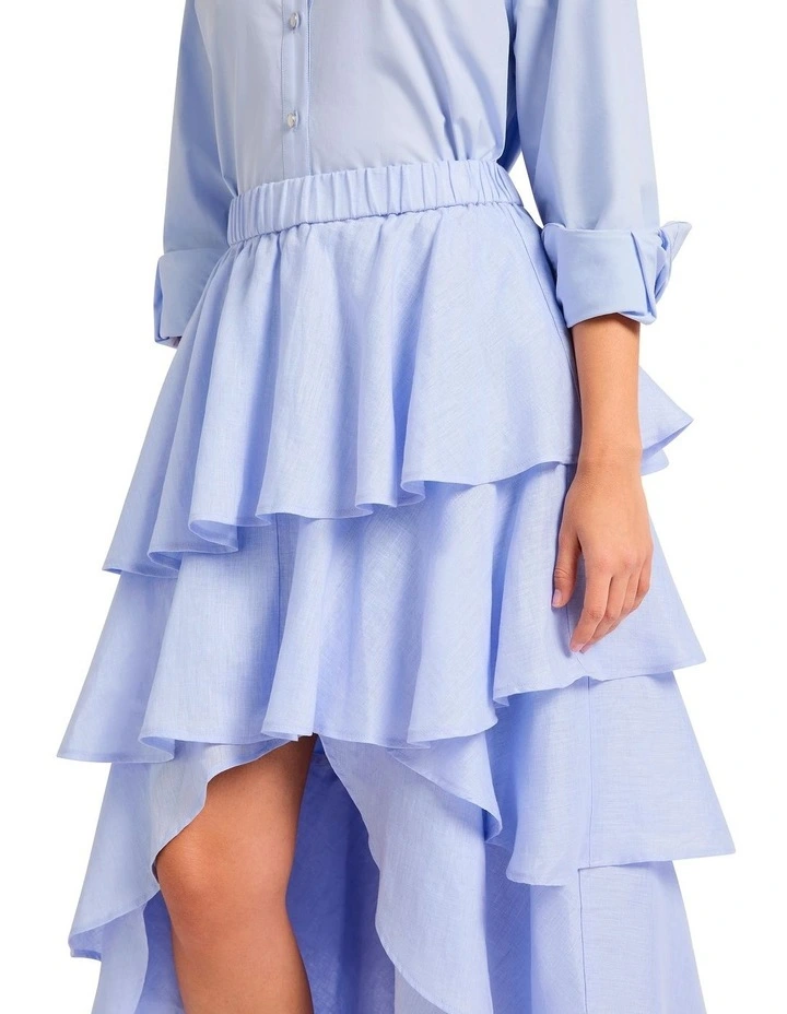 Winslet Tiered Linen Skirt in Blue image 3